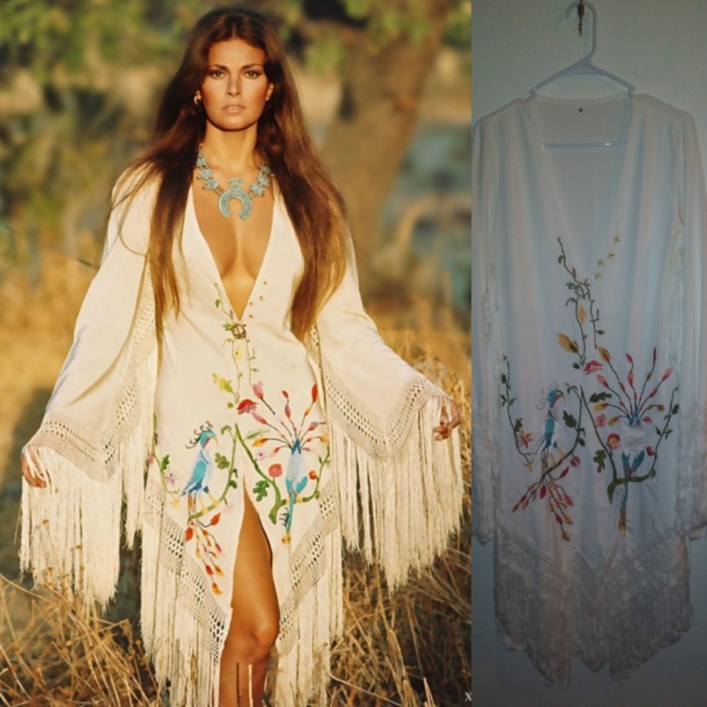 Kimono fringe dress with embroidered detail